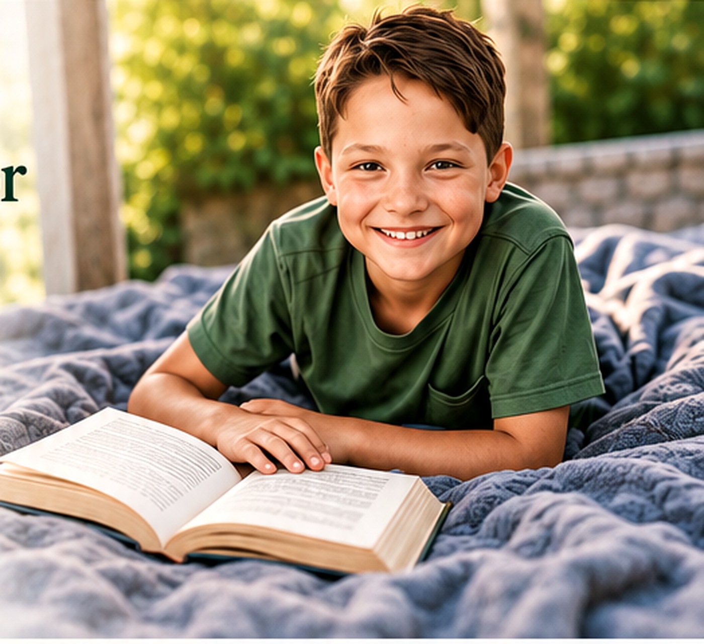 Young reader enjoying a book outdoors